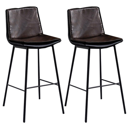 Scandinavian Leather Counter Stools Low Back Bar Stools with Square Seat (Set of 2) Brown 2 Piece Set Clearhalo 'Bar Furniture' 'Bar Stools' 'bar_stools' 'furn' 'furn_bar_stools' 'furniture_bar_stools' 'Kitchen & Dining Furniture' 'kitchen&dining_furn' 'kitchen' 'kitchen_furn' Furniture' 4212385