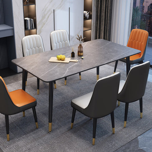 Contemporary Home Sintered Stone Scratch Resistant Dining Table Rectangle Table with 4 Legs Base