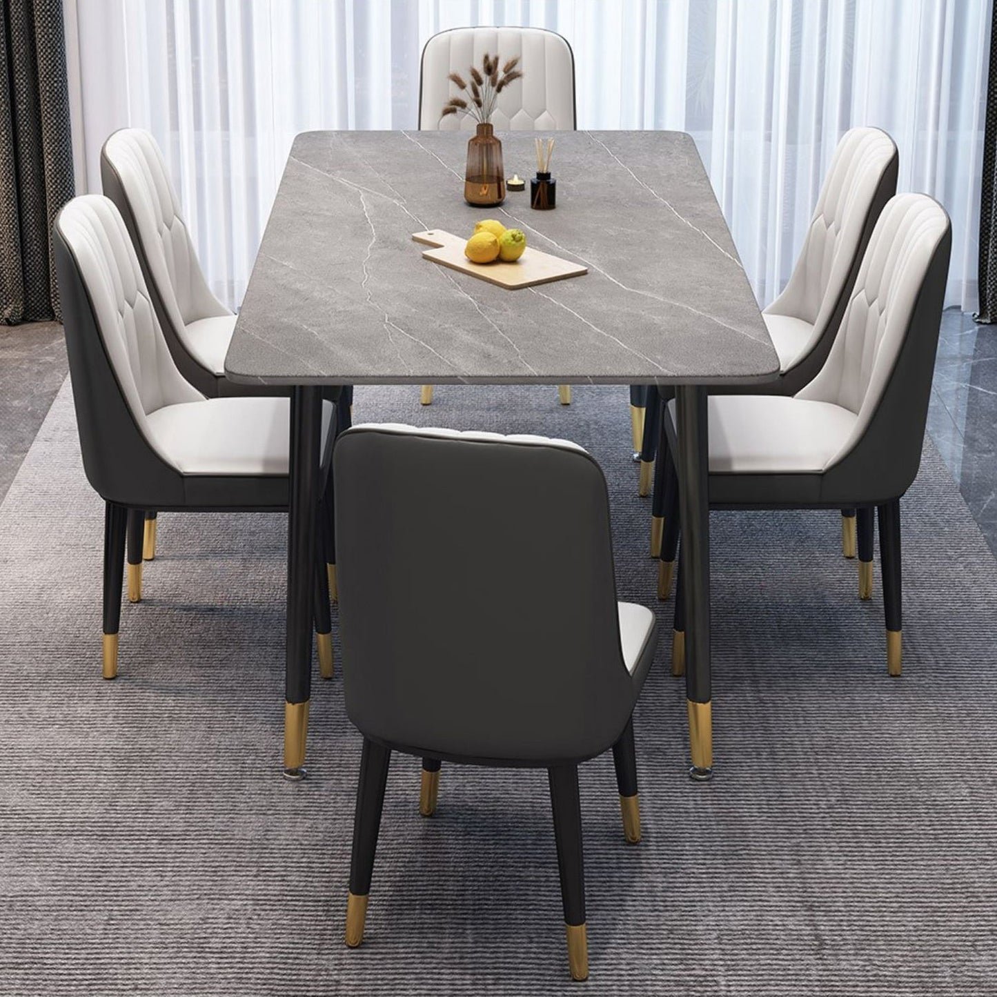Contemporary Home Sintered Stone Scratch Resistant Dining Table Rectangle Table with 4 Legs Base Clearhalo ' dining_table' 'Dining Tables & Seating' 'Dining Tables' 'Furniture' 'furniture_dining_table' 'Kitchen & Dining Furniture' 'kitchen&dining_furn' 'kitchen' 'kitchen_dining_table' 4212453