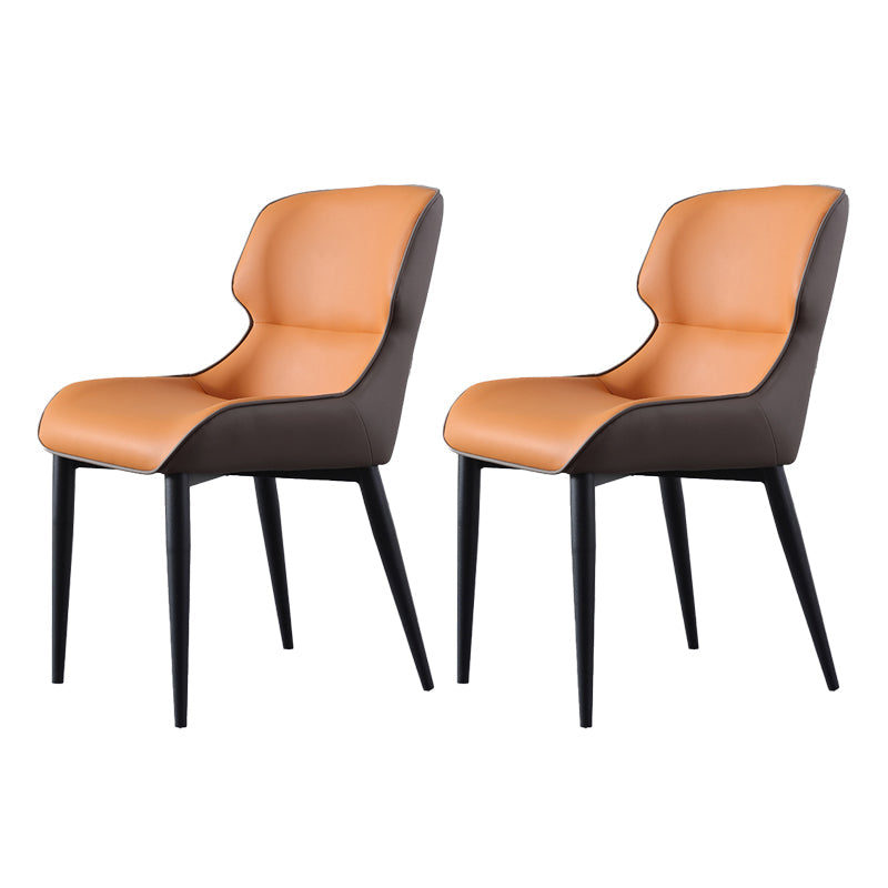 Contemporary Style Wingback Chairs Leather Dining Chairs for Home (Set of 2) Orange 2 Piece Set Clearhalo ' kitchen&dining_furn' 'Dining Chairs' 'Dining Tables & Seating' 'dining_chair' 'furn' 'furn_dining_chair' 'Furniture' 'furniture_dining_chair' 'Kitchen & Dining Furniture' 'kitchen' 4237019