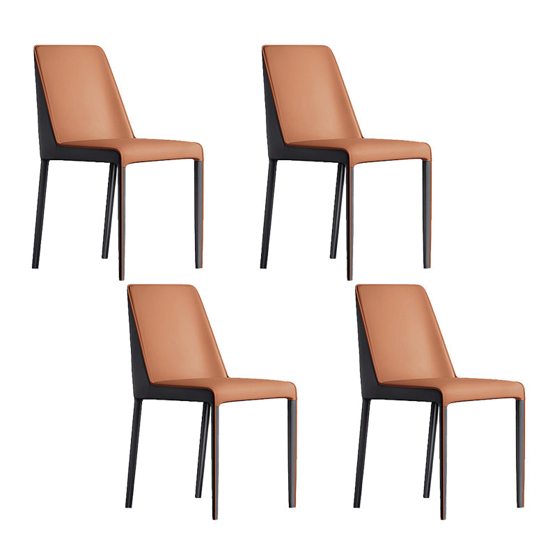 Modern Design Solid Back Dining Side Chairs Leather Armless Dining Chairs for Kitchen Brown 4 Piece Set Clearhalo ' kitchen&dining_furn' 'Dining Chairs' 'Dining Tables & Seating' 'dining_chair' 'furn' 'furn_dining_chair' 'Furniture' 'furniture_dining_chair' 'Kitchen & Dining Furniture' 'kitchen' 4237068