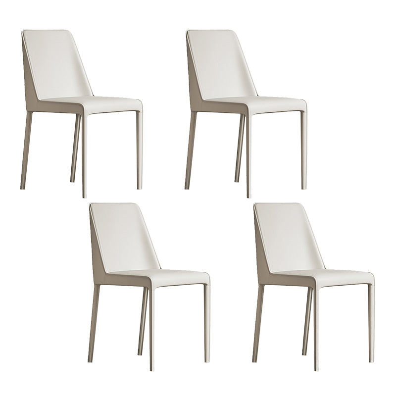 Modern Design Solid Back Dining Side Chairs Leather Armless Dining Chairs for Kitchen Ivory 4 Piece Set Clearhalo ' kitchen&dining_furn' 'Dining Chairs' 'Dining Tables & Seating' 'dining_chair' 'furn' 'furn_dining_chair' 'Furniture' 'furniture_dining_chair' 'Kitchen & Dining Furniture' 'kitchen' 4237074