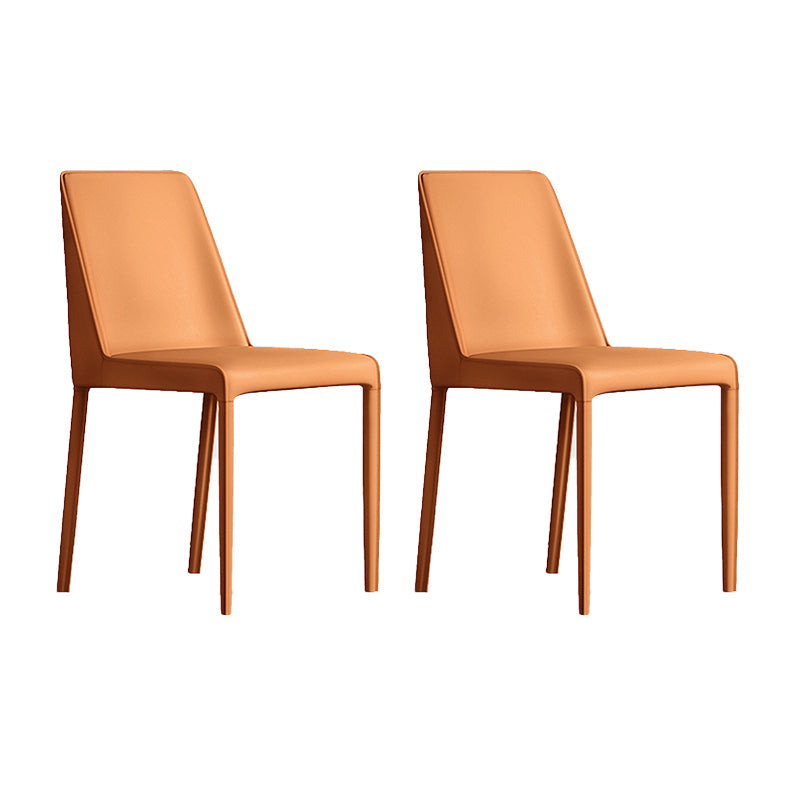 Modern Design Solid Back Dining Side Chairs Leather Armless Dining Chairs for Kitchen Orange 2 Piece Set Clearhalo ' kitchen&dining_furn' 'Dining Chairs' 'Dining Tables & Seating' 'dining_chair' 'furn' 'furn_dining_chair' 'Furniture' 'furniture_dining_chair' 'Kitchen & Dining Furniture' 'kitchen' 4237083
