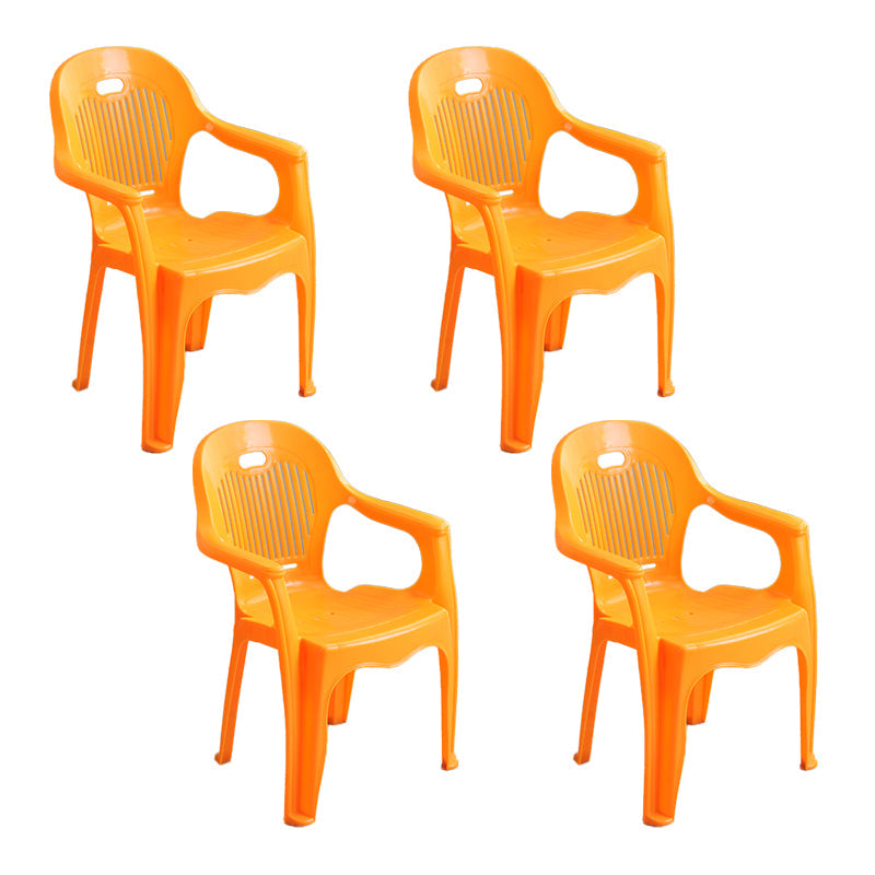Modern Indoor Plastic Dining Arm Chairs Stackable Windsor Dining Armchairs Orange 4 Piece Set Clearhalo ' kitchen&dining_furn' 'Dining Chairs' 'Dining Tables & Seating' 'dining_chair' 'furn' 'furn_dining_chair' 'Furniture' 'furniture_dining_chair' 'Kitchen & Dining Furniture' 'kitchen' 4237090