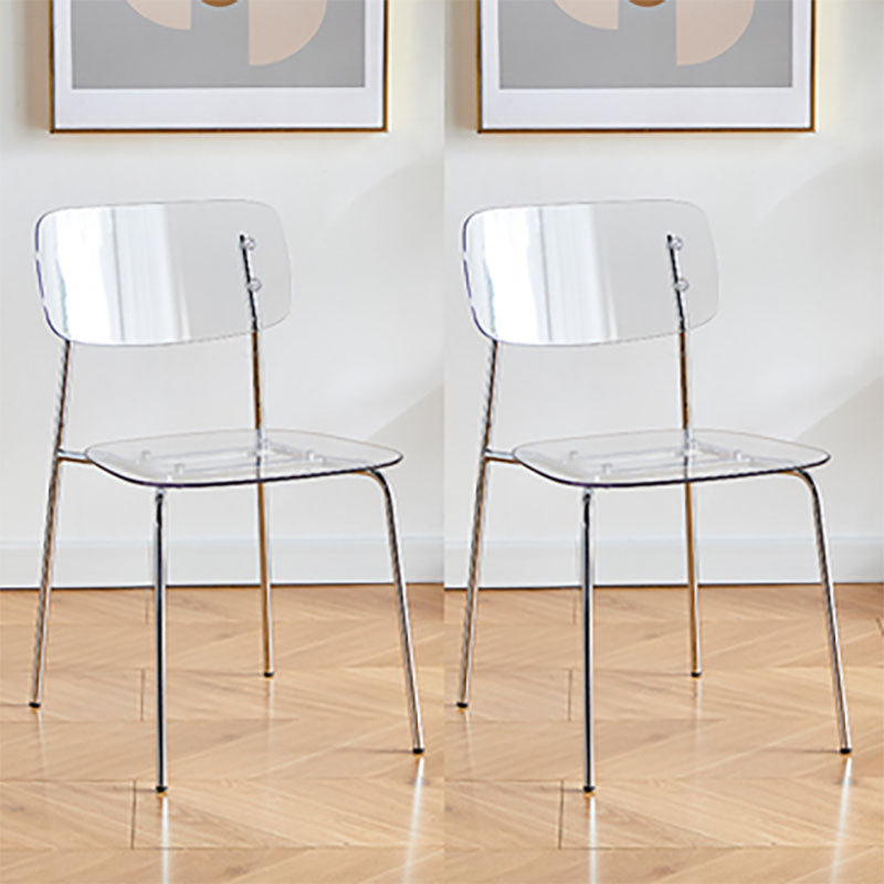 Modern Indoor-Outdoor Metal Dining Chair Home Armless Stacking Side Chair Clear 2 Piece Set Clearhalo ' kitchen&dining_furn' 'Dining Chairs' 'Dining Tables & Seating' 'dining_chair' 'furn' 'furn_dining_chair' 'Furniture' 'furniture_dining_chair' 'Kitchen & Dining Furniture' 'kitchen' 4237158