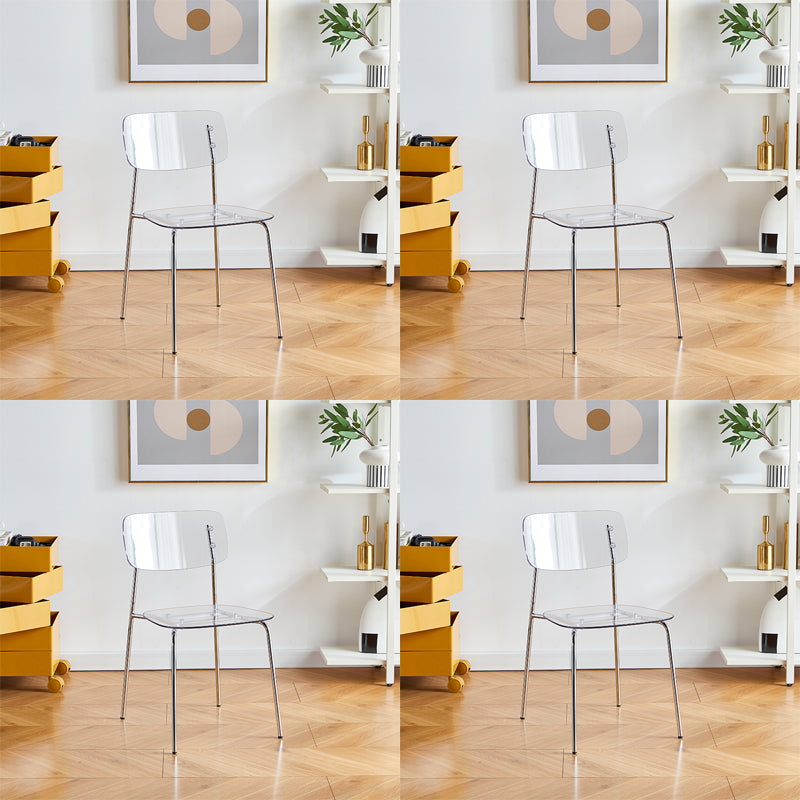 Modern Indoor-Outdoor Metal Dining Chair Home Armless Stacking Side Chair Clear 4 Piece Set Clearhalo ' kitchen&dining_furn' 'Dining Chairs' 'Dining Tables & Seating' 'dining_chair' 'furn' 'furn_dining_chair' 'Furniture' 'furniture_dining_chair' 'Kitchen & Dining Furniture' 'kitchen' 4237160