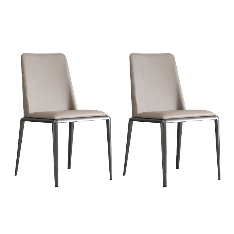 Contemporary Solid Back Armless Side Chairs Leather Dining Chairs for Home (Set of 2) Beige Clearhalo ' kitchen&dining_furn' 'Dining Chairs' 'Dining Tables & Seating' 'dining_chair' 'furn' 'furn_dining_chair' 'Furniture' 'furniture_dining_chair' 'Kitchen & Dining Furniture' 'kitchen' 4237191