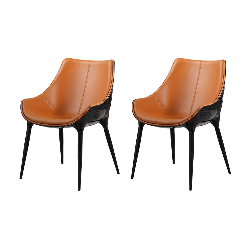 Minimalist Style Leather Dining Arm Chairs Solid Back Chairs for Kitchen (Set of 2) Orange Clearhalo ' kitchen&dining_furn' 'Dining Chairs' 'Dining Tables & Seating' 'dining_chair' 'furn' 'furn_dining_chair' 'Furniture' 'furniture_dining_chair' 'Kitchen & Dining Furniture' 'kitchen' 4237219