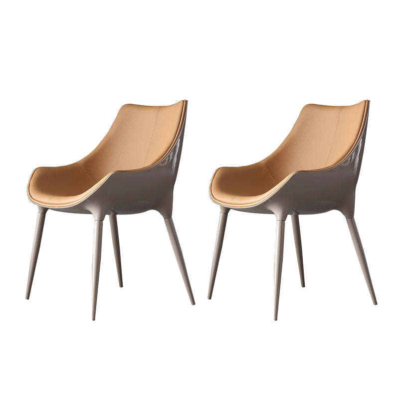 Minimalist Style Leather Dining Arm Chairs Solid Back Chairs for Kitchen (Set of 2) Yellow Clearhalo ' kitchen&dining_furn' 'Dining Chairs' 'Dining Tables & Seating' 'dining_chair' 'furn' 'furn_dining_chair' 'Furniture' 'furniture_dining_chair' 'Kitchen & Dining Furniture' 'kitchen' 4237220