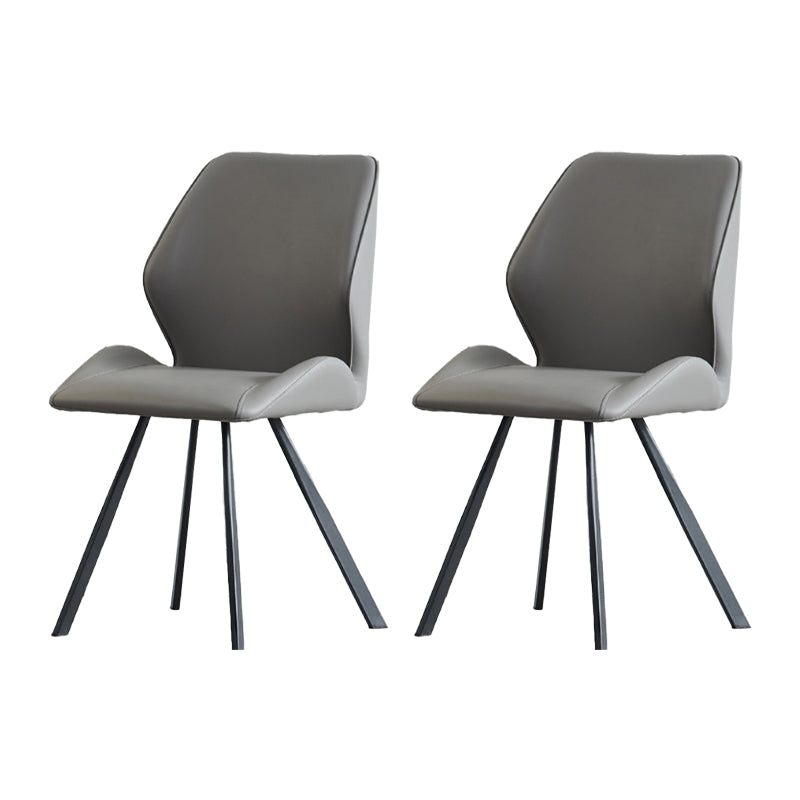 Contemporary Style Wingback Chairs Leather Dining Armless Chairs (Set of 2) Grey Clearhalo ' kitchen&dining_furn' 'Dining Chairs' 'Dining Tables & Seating' 'dining_chair' 'furn' 'furn_dining_chair' 'Furniture' 'furniture_dining_chair' 'Kitchen & Dining Furniture' 'kitchen' 4237231