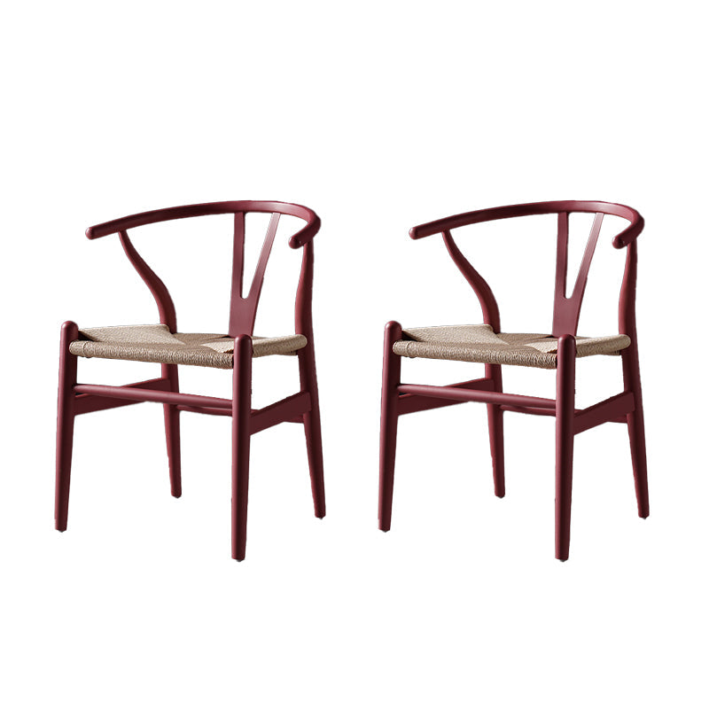 Scandinavian Style Wood Dining Chair Dining Room Wishbone Chair with Arm Dark Red 2 Piece Set Clearhalo ' kitchen&dining_furn' 'Dining Chairs' 'Dining Tables & Seating' 'dining_chair' 'furn' 'furn_dining_chair' 'Furniture' 'furniture_dining_chair' 'Kitchen & Dining Furniture' 'kitchen' 4237276