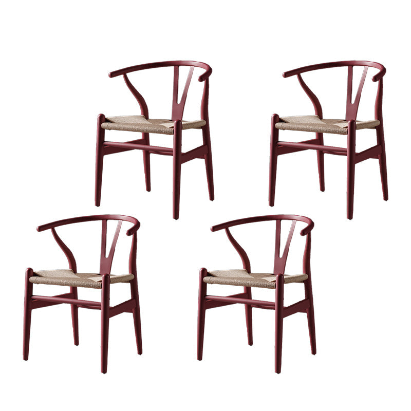Scandinavian Style Wood Dining Chair Dining Room Wishbone Chair with Arm Dark Red 4 Piece Set Clearhalo ' kitchen&dining_furn' 'Dining Chairs' 'Dining Tables & Seating' 'dining_chair' 'furn' 'furn_dining_chair' 'Furniture' 'furniture_dining_chair' 'Kitchen & Dining Furniture' 'kitchen' 4237278
