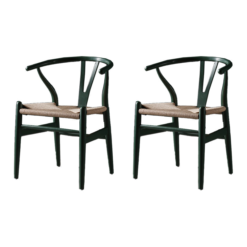 Scandinavian Style Wood Dining Chair Dining Room Wishbone Chair with Arm Blackish Green 2 Piece Set Clearhalo ' kitchen&dining_furn' 'Dining Chairs' 'Dining Tables & Seating' 'dining_chair' 'furn' 'furn_dining_chair' 'Furniture' 'furniture_dining_chair' 'Kitchen & Dining Furniture' 'kitchen' 4237282