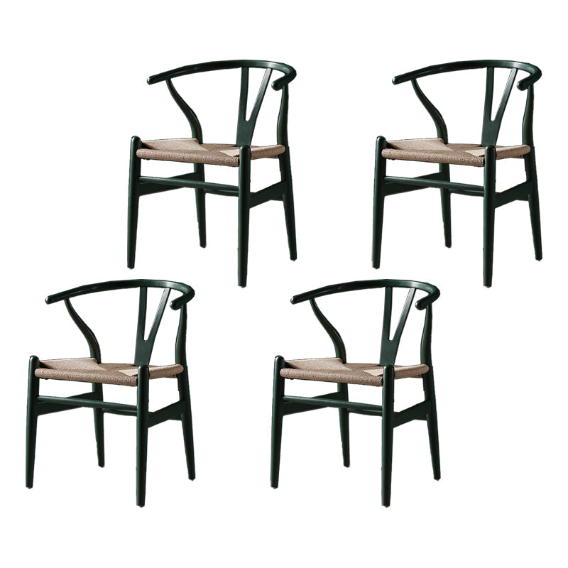 Scandinavian Style Wood Dining Chair Dining Room Wishbone Chair with Arm Blackish Green 4 Piece Set Clearhalo ' kitchen&dining_furn' 'Dining Chairs' 'Dining Tables & Seating' 'dining_chair' 'furn' 'furn_dining_chair' 'Furniture' 'furniture_dining_chair' 'Kitchen & Dining Furniture' 'kitchen' 4237284