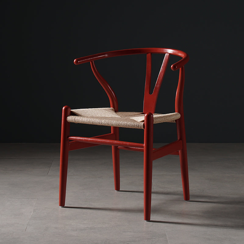 Scandinavian Style Wood Dining Chair Dining Room Wishbone Chair with Arm Burgundy 1 Piece Clearhalo ' kitchen&dining_furn' 'Dining Chairs' 'Dining Tables & Seating' 'dining_chair' 'furn' 'furn_dining_chair' 'Furniture' 'furniture_dining_chair' 'Kitchen & Dining Furniture' 'kitchen' 4237285