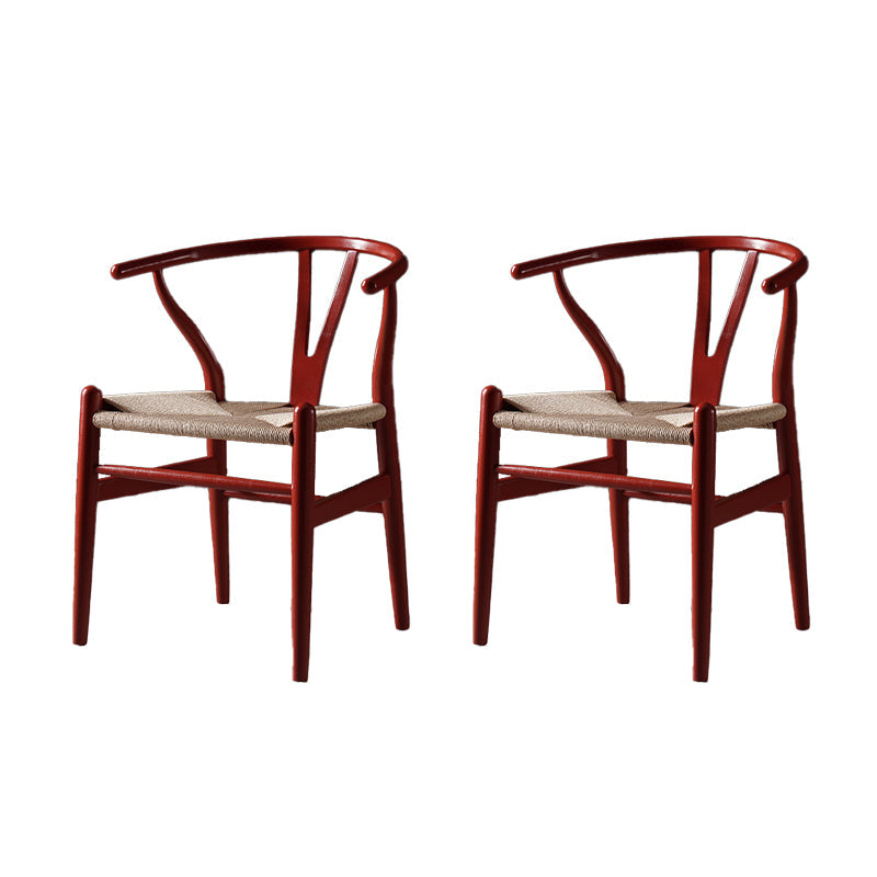 Scandinavian Style Wood Dining Chair Dining Room Wishbone Chair with Arm Burgundy 2 Piece Set Clearhalo ' kitchen&dining_furn' 'Dining Chairs' 'Dining Tables & Seating' 'dining_chair' 'furn' 'furn_dining_chair' 'Furniture' 'furniture_dining_chair' 'Kitchen & Dining Furniture' 'kitchen' 4237287