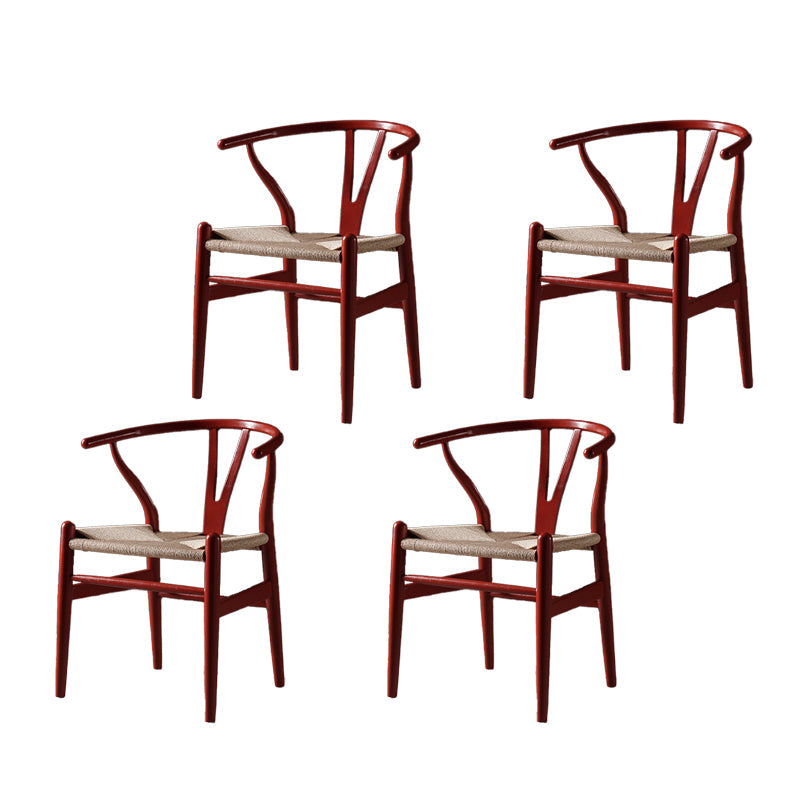 Scandinavian Style Wood Dining Chair Dining Room Wishbone Chair with Arm Burgundy 4 Piece Set Clearhalo ' kitchen&dining_furn' 'Dining Chairs' 'Dining Tables & Seating' 'dining_chair' 'furn' 'furn_dining_chair' 'Furniture' 'furniture_dining_chair' 'Kitchen & Dining Furniture' 'kitchen' 4237289