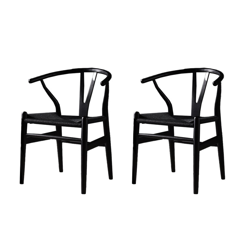 Scandinavian Style Wood Dining Chair Dining Room Wishbone Chair with Arm Black 2 Piece Set Clearhalo ' kitchen&dining_furn' 'Dining Chairs' 'Dining Tables & Seating' 'dining_chair' 'furn' 'furn_dining_chair' 'Furniture' 'furniture_dining_chair' 'Kitchen & Dining Furniture' 'kitchen' 4237291