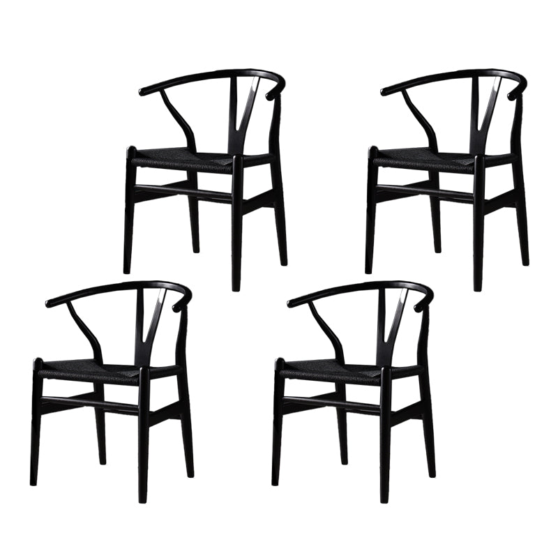 Scandinavian Style Wood Dining Chair Dining Room Wishbone Chair with Arm Black 4 Piece Set Clearhalo ' kitchen&dining_furn' 'Dining Chairs' 'Dining Tables & Seating' 'dining_chair' 'furn' 'furn_dining_chair' 'Furniture' 'furniture_dining_chair' 'Kitchen & Dining Furniture' 'kitchen' 4237292