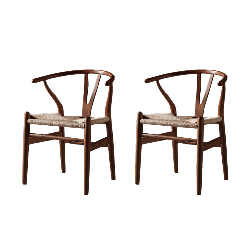 Scandinavian Style Wood Dining Chair Dining Room Wishbone Chair with Arm Walnut 2 Piece Set Clearhalo ' kitchen&dining_furn' 'Dining Chairs' 'Dining Tables & Seating' 'dining_chair' 'furn' 'furn_dining_chair' 'Furniture' 'furniture_dining_chair' 'Kitchen & Dining Furniture' 'kitchen' 4237300