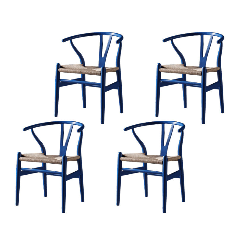 Scandinavian Style Wood Dining Chair Dining Room Wishbone Chair with Arm Blue 4 Piece Set Clearhalo ' kitchen&dining_furn' 'Dining Chairs' 'Dining Tables & Seating' 'dining_chair' 'furn' 'furn_dining_chair' 'Furniture' 'furniture_dining_chair' 'Kitchen & Dining Furniture' 'kitchen' 4237307