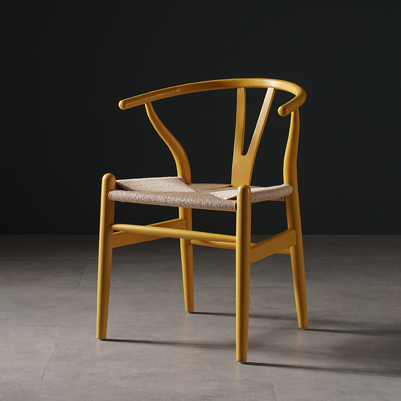 Scandinavian Style Wood Dining Chair Dining Room Wishbone Chair with Arm Yellow 1 Piece Clearhalo ' kitchen&dining_furn' 'Dining Chairs' 'Dining Tables & Seating' 'dining_chair' 'furn' 'furn_dining_chair' 'Furniture' 'furniture_dining_chair' 'Kitchen & Dining Furniture' 'kitchen' 4237311