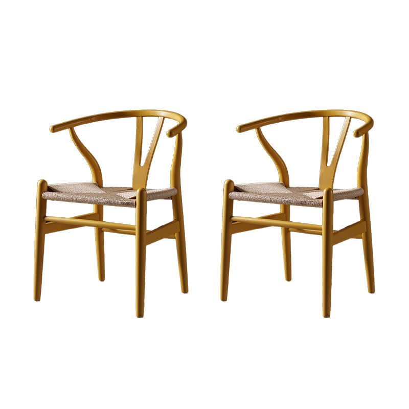 Scandinavian Style Wood Dining Chair Dining Room Wishbone Chair with Arm Yellow 2 Piece Set Clearhalo ' kitchen&dining_furn' 'Dining Chairs' 'Dining Tables & Seating' 'dining_chair' 'furn' 'furn_dining_chair' 'Furniture' 'furniture_dining_chair' 'Kitchen & Dining Furniture' 'kitchen' 4237312
