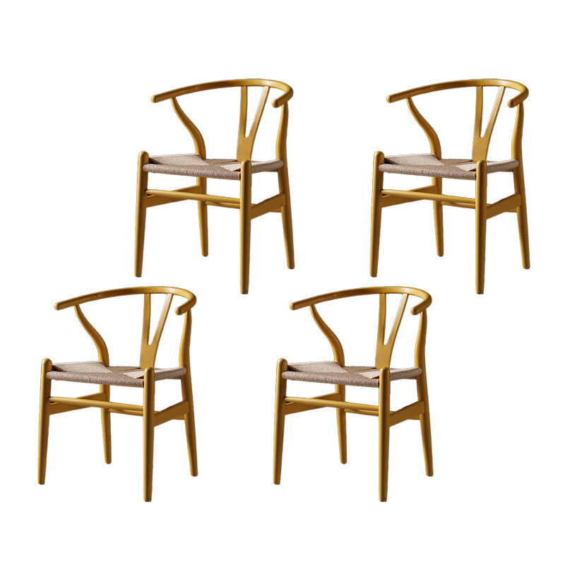 Scandinavian Style Wood Dining Chair Dining Room Wishbone Chair with Arm Yellow 4 Piece Set Clearhalo ' kitchen&dining_furn' 'Dining Chairs' 'Dining Tables & Seating' 'dining_chair' 'furn' 'furn_dining_chair' 'Furniture' 'furniture_dining_chair' 'Kitchen & Dining Furniture' 'kitchen' 4237313