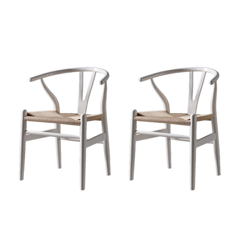 Scandinavian Style Wood Dining Chair Dining Room Wishbone Chair with Arm White 2 Piece Set Clearhalo ' kitchen&dining_furn' 'Dining Chairs' 'Dining Tables & Seating' 'dining_chair' 'furn' 'furn_dining_chair' 'Furniture' 'furniture_dining_chair' 'Kitchen & Dining Furniture' 'kitchen' 4237321