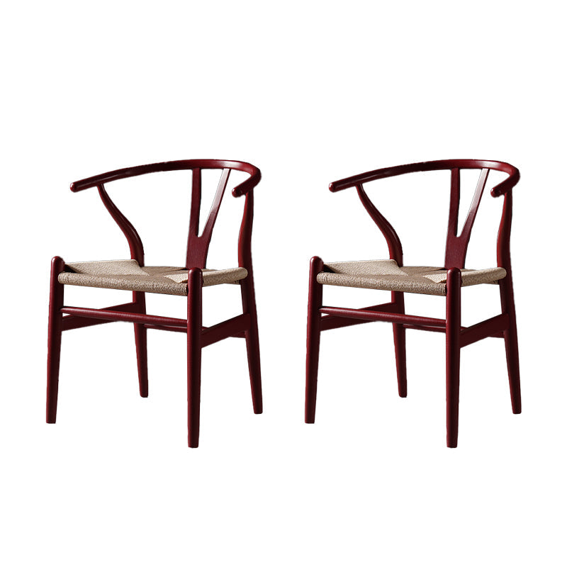 Scandinavian Style Wood Dining Chair Dining Room Wishbone Chair with Arm Crimson 2 Piece Set Clearhalo ' kitchen&dining_furn' 'Dining Chairs' 'Dining Tables & Seating' 'dining_chair' 'furn' 'furn_dining_chair' 'Furniture' 'furniture_dining_chair' 'Kitchen & Dining Furniture' 'kitchen' 4237324