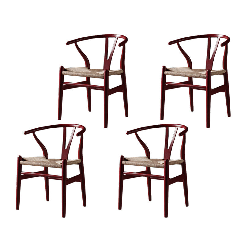 Scandinavian Style Wood Dining Chair Dining Room Wishbone Chair with Arm Crimson 4 Piece Set Clearhalo ' kitchen&dining_furn' 'Dining Chairs' 'Dining Tables & Seating' 'dining_chair' 'furn' 'furn_dining_chair' 'Furniture' 'furniture_dining_chair' 'Kitchen & Dining Furniture' 'kitchen' 4237325