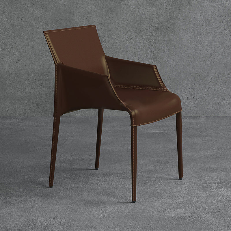 Modern Indoor-Outdoor Metal Chair Dining Room Solid Back Chair with Arm Dark Brown 1 Piece Clearhalo ' kitchen&dining_furn' 'Dining Chairs' 'Dining Tables & Seating' 'dining_chair' 'furn' 'furn_dining_chair' 'Furniture' 'furniture_dining_chair' 'Kitchen & Dining Furniture' 'kitchen' 4237475