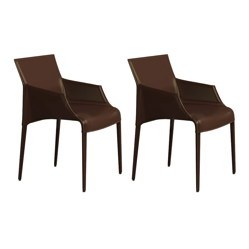 Modern Indoor-Outdoor Metal Chair Dining Room Solid Back Chair with Arm Dark Brown 2 Piece Set Clearhalo ' kitchen&dining_furn' 'Dining Chairs' 'Dining Tables & Seating' 'dining_chair' 'furn' 'furn_dining_chair' 'Furniture' 'furniture_dining_chair' 'Kitchen & Dining Furniture' 'kitchen' 4237478