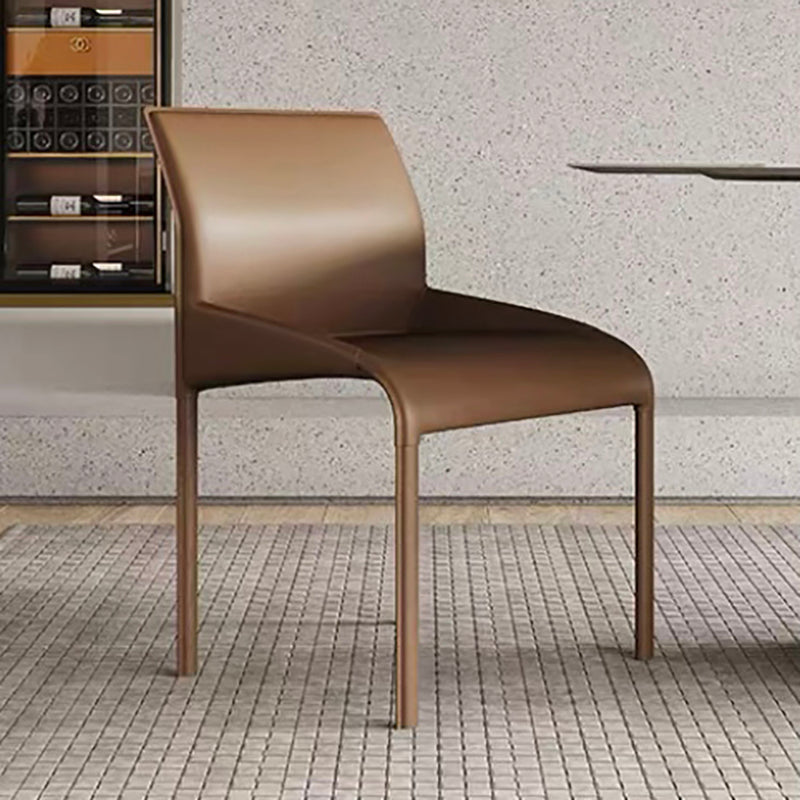 Designer Style Leather Dining Room Side Chair Solid Back Single Dining Chair Light Coffee Clearhalo ' kitchen&dining_furn' 'Dining Chairs' 'Dining Tables & Seating' 'dining_chair' 'furn' 'furn_dining_chair' 'Furniture' 'furniture_dining_chair' 'Kitchen & Dining Furniture' 'kitchen' 4237493