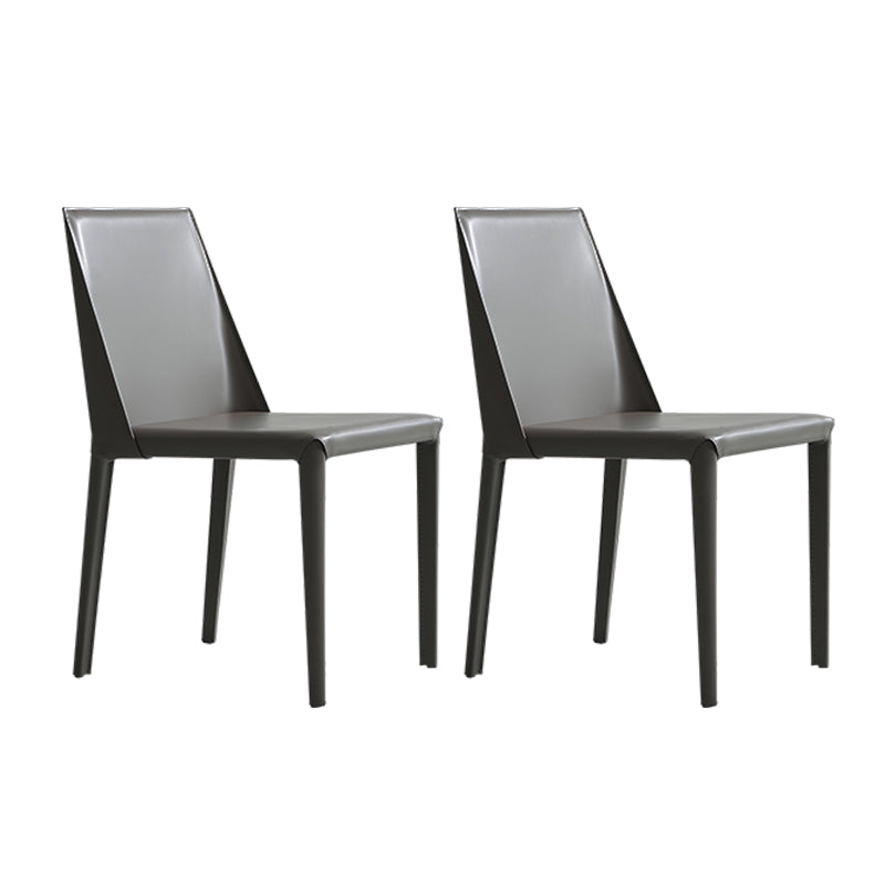 Modern Leather Dining Room Chairs Armless Metal Dining Chairs for Restaurant Use Dark Gray 2 Piece Set Clearhalo ' kitchen&dining_furn' 'Dining Chairs' 'Dining Tables & Seating' 'dining_chair' 'furn' 'furn_dining_chair' 'Furniture' 'furniture_dining_chair' 'Kitchen & Dining Furniture' 'kitchen' 4237516