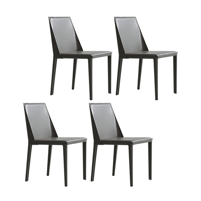 Modern Leather Dining Room Chairs Armless Metal Dining Chairs for Restaurant Use Dark Gray 4 Piece Set Clearhalo ' kitchen&dining_furn' 'Dining Chairs' 'Dining Tables & Seating' 'dining_chair' 'furn' 'furn_dining_chair' 'Furniture' 'furniture_dining_chair' 'Kitchen & Dining Furniture' 'kitchen' 4237517