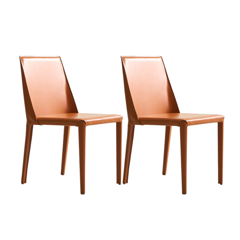 Modern Leather Dining Room Chairs Armless Metal Dining Chairs for Restaurant Use Orange 2 Piece Set Clearhalo ' kitchen&dining_furn' 'Dining Chairs' 'Dining Tables & Seating' 'dining_chair' 'furn' 'furn_dining_chair' 'Furniture' 'furniture_dining_chair' 'Kitchen & Dining Furniture' 'kitchen' 4237527