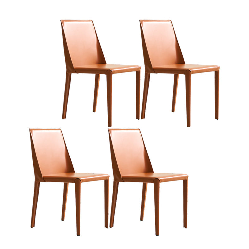 Modern Leather Dining Room Chairs Armless Metal Dining Chairs for Restaurant Use Orange 4 Piece Set Clearhalo ' kitchen&dining_furn' 'Dining Chairs' 'Dining Tables & Seating' 'dining_chair' 'furn' 'furn_dining_chair' 'Furniture' 'furniture_dining_chair' 'Kitchen & Dining Furniture' 'kitchen' 4237530