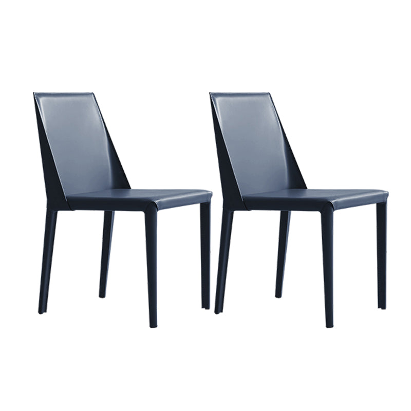 Modern Leather Dining Room Chairs Armless Metal Dining Chairs for Restaurant Use Dark Blue 2 Piece Set Clearhalo ' kitchen&dining_furn' 'Dining Chairs' 'Dining Tables & Seating' 'dining_chair' 'furn' 'furn_dining_chair' 'Furniture' 'furniture_dining_chair' 'Kitchen & Dining Furniture' 'kitchen' 4237533