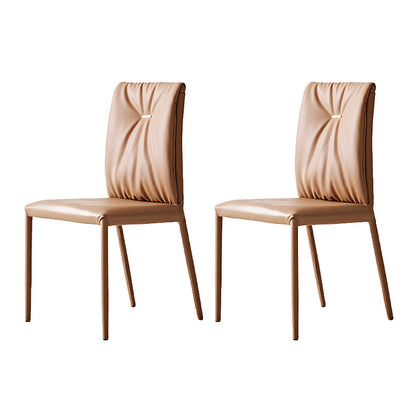 Contemporary Style Leather Dining Side Chairs Solid Back Armless Chairs (Set of 2) Orange Clearhalo ' kitchen&dining_furn' 'Dining Chairs' 'Dining Tables & Seating' 'dining_chair' 'furn' 'furn_dining_chair' 'Furniture' 'furniture_dining_chair' 'Kitchen & Dining Furniture' 'kitchen' 4237583