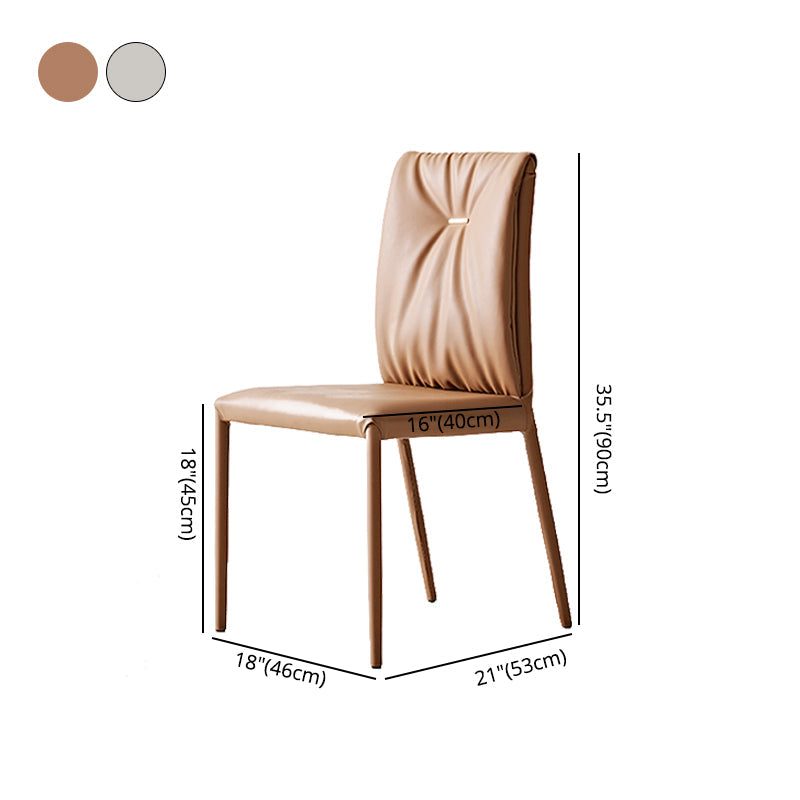 Contemporary Style Leather Dining Side Chairs Solid Back Armless Chairs (Set of 2) Clearhalo ' kitchen&dining_furn' 'Dining Chairs' 'Dining Tables & Seating' 'dining_chair' 'furn' 'furn_dining_chair' 'Furniture' 'furniture_dining_chair' 'Kitchen & Dining Furniture' 'kitchen' 4237594