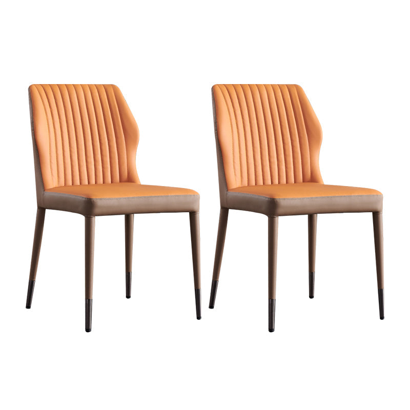 Modern Style Armless Side Chairs Solid Back Leather Dining Chairs for Kitchen (Set of 2) Orange Clearhalo ' kitchen&dining_furn' 'Dining Chairs' 'Dining Tables & Seating' 'dining_chair' 'furn' 'furn_dining_chair' 'Furniture' 'furniture_dining_chair' 'Kitchen & Dining Furniture' 'kitchen' 4237597