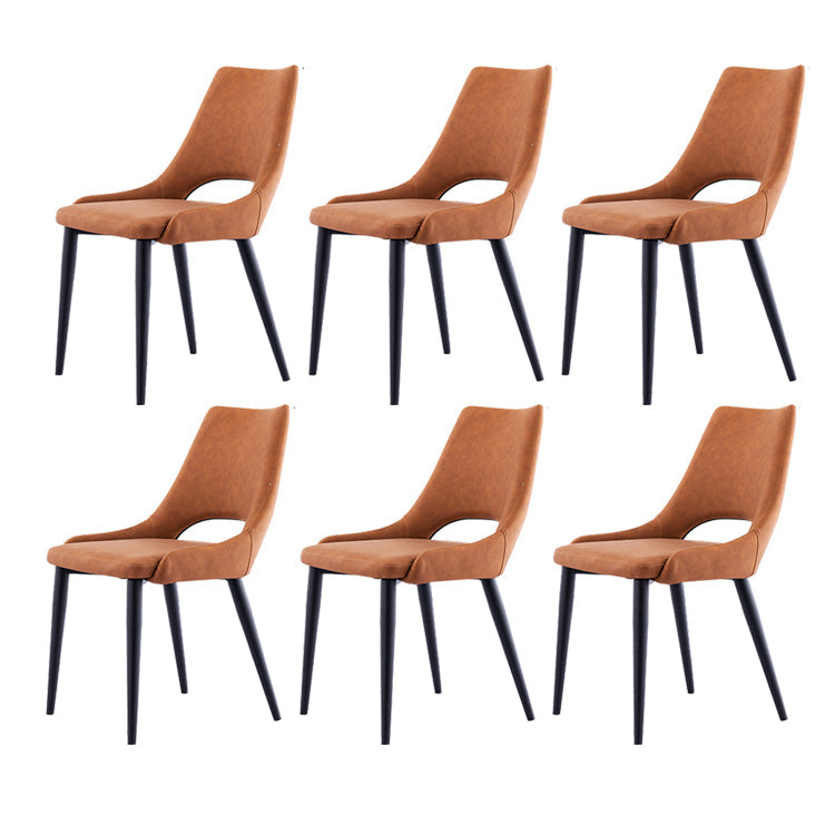Industrial Metal Dining Room Chairs Armless Leather Dining Chairs for Restaurant Use Light Brown 6 Piece Set Clearhalo ' kitchen&dining_furn' 'Dining Chairs' 'Dining Tables & Seating' 'dining_chair' 'furn' 'furn_dining_chair' 'Furniture' 'furniture_dining_chair' 'Kitchen & Dining Furniture' 'kitchen' 4237643