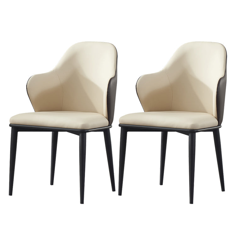 Industrial Metal Dining Room Chairs Arm Leather Dining Chairs (Set of 2) Off-White Clearhalo ' kitchen&dining_furn' 'Dining Chairs' 'Dining Tables & Seating' 'dining_chair' 'furn' 'furn_dining_chair' 'Furniture' 'furniture_dining_chair' 'Kitchen & Dining Furniture' 'kitchen' 4237687