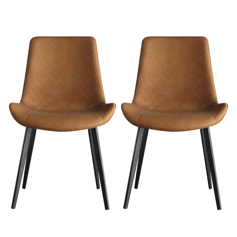 Contemporary Style Leather Dining Chairs Solid Back Chairs with 4 Black Legs (Set of 2) Brown Clearhalo ' kitchen&dining_furn' 'Dining Chairs' 'Dining Tables & Seating' 'dining_chair' 'furn' 'furn_dining_chair' 'Furniture' 'furniture_dining_chair' 'Kitchen & Dining Furniture' 'kitchen' 4237712