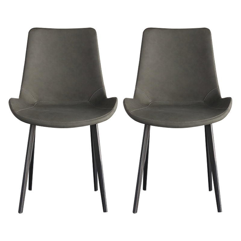 Contemporary Style Leather Dining Chairs Solid Back Chairs with 4 Black Legs (Set of 2) Black-Gray Clearhalo ' kitchen&dining_furn' 'Dining Chairs' 'Dining Tables & Seating' 'dining_chair' 'furn' 'furn_dining_chair' 'Furniture' 'furniture_dining_chair' 'Kitchen & Dining Furniture' 'kitchen' 4237713