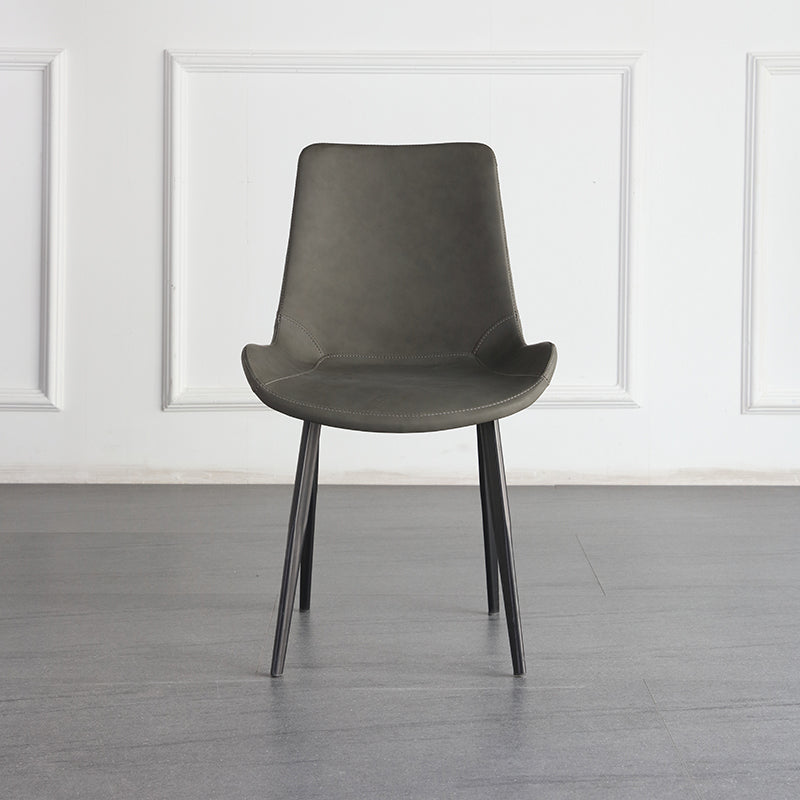 Contemporary Style Leather Dining Chairs Solid Back Chairs with 4 Black Legs (Set of 2) Clearhalo ' kitchen&dining_furn' 'Dining Chairs' 'Dining Tables & Seating' 'dining_chair' 'furn' 'furn_dining_chair' 'Furniture' 'furniture_dining_chair' 'Kitchen & Dining Furniture' 'kitchen' 4237714