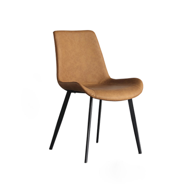 Contemporary Style Leather Dining Chairs Solid Back Chairs with 4 Black Legs (Set of 2) Clearhalo ' kitchen&dining_furn' 'Dining Chairs' 'Dining Tables & Seating' 'dining_chair' 'furn' 'furn_dining_chair' 'Furniture' 'furniture_dining_chair' 'Kitchen & Dining Furniture' 'kitchen' 4237717