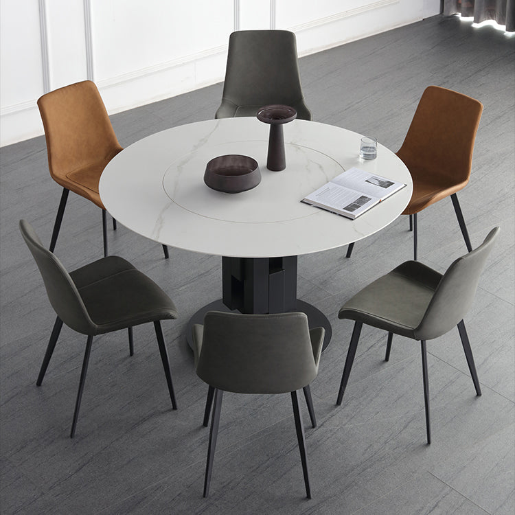 Contemporary Style Leather Dining Chairs Solid Back Chairs with 4 Black Legs (Set of 2) Clearhalo ' kitchen&dining_furn' 'Dining Chairs' 'Dining Tables & Seating' 'dining_chair' 'furn' 'furn_dining_chair' 'Furniture' 'furniture_dining_chair' 'Kitchen & Dining Furniture' 'kitchen' 4237724