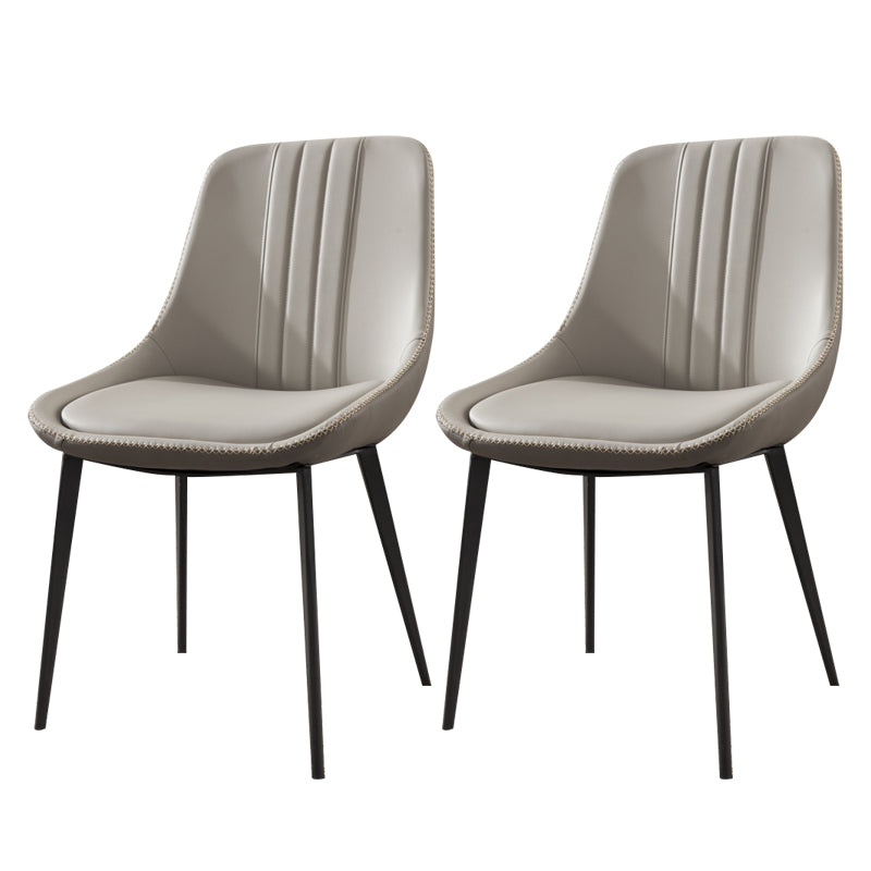 Contemporary Metal Armless Chair Leather Dining Chairs for Restaurant Use (Set of 2) Grey Clearhalo ' kitchen&dining_furn' 'Dining Chairs' 'Dining Tables & Seating' 'dining_chair' 'furn' 'furn_dining_chair' 'Furniture' 'furniture_dining_chair' 'Kitchen & Dining Furniture' 'kitchen' 4237761